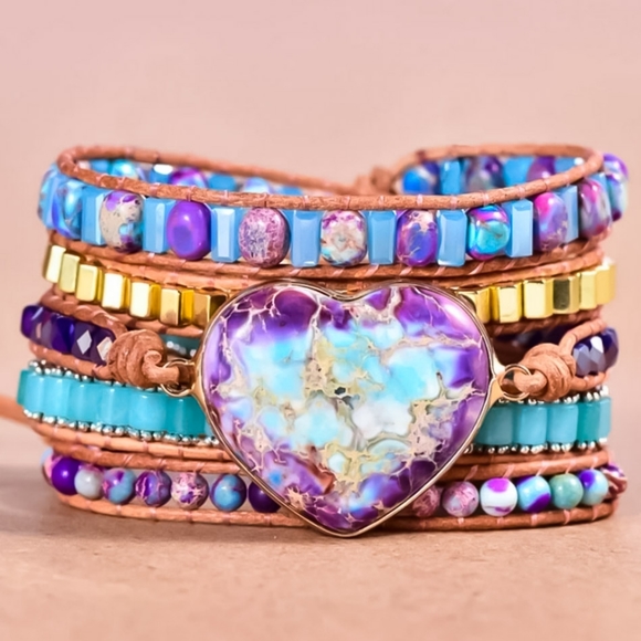 Purple Heart Jasper Beaded Wrap Bracelet - Picture 10 of 10